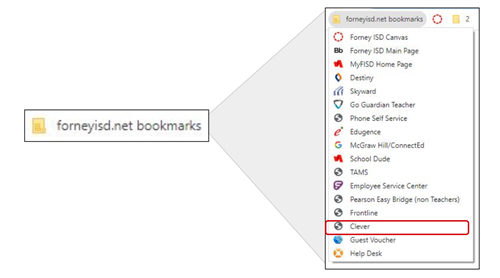 The Forney ISD bookmarks tab is built into the top left of your Chromebook's browser. 